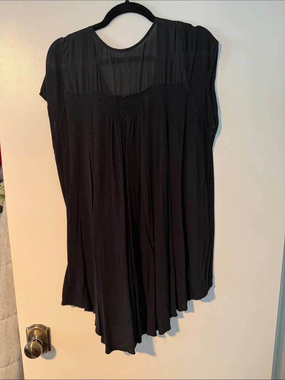 Free People Black Button-Front Flowy V-Neck Top